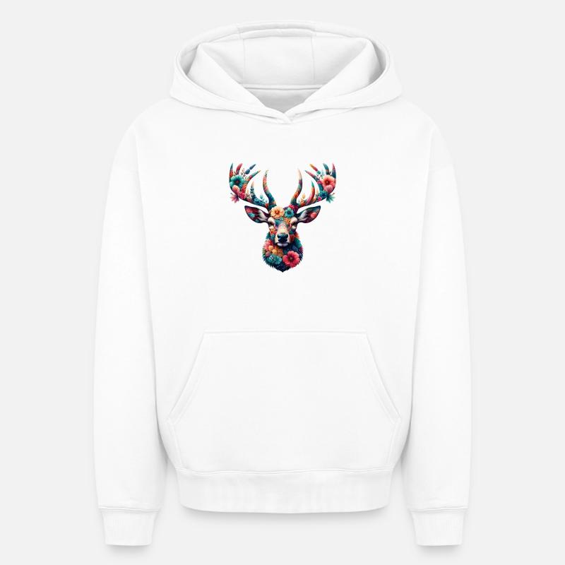 Cerf - Sweat à capuche unisexe oversize épais SPREAD - blanc