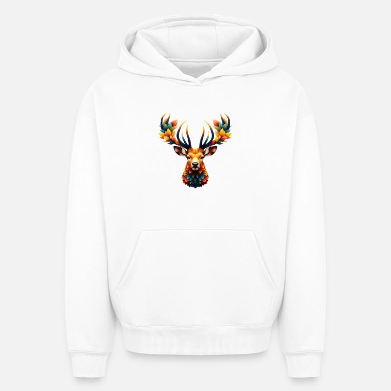 Cerf - Sweat à capuche unisexe oversize épais SPREAD - blanc
