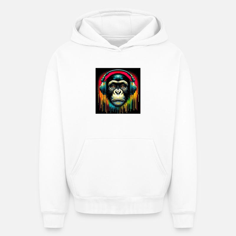 Singe chimpanzé - Sweat à capuche unisexe oversize épais SPREAD - blanc