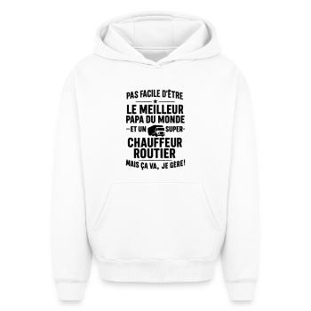 Routier – Super Papa Routier - Sweat à capuche unisexe oversize épais SPREAD - blanc - Devant - AI Model Female 172 dark (172cm) & AI Model Male 185 light (185cm)