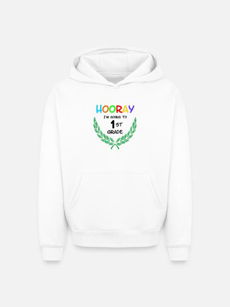 Hourra, je vais en CP ** - Sweat à capuche unisexe oversize épais SPREAD - blanc