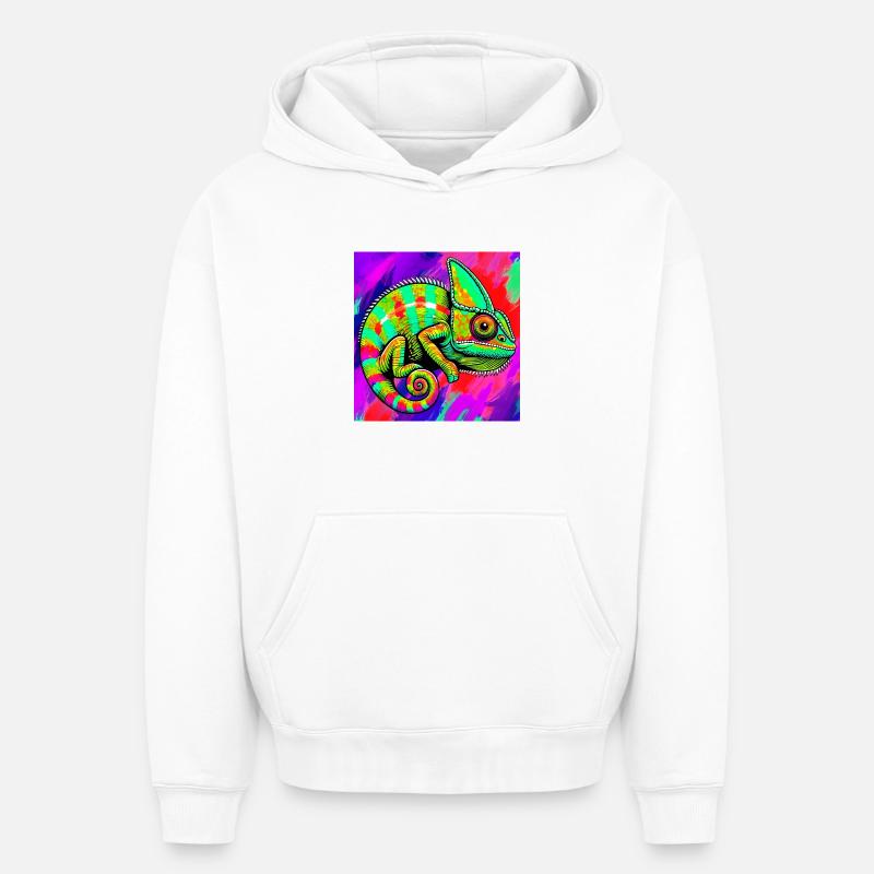 caméléon - Sweat à capuche unisexe oversize épais SPREAD - blanc