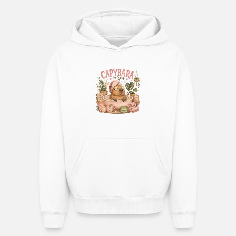 Escapade Spa à Capybara - Sweat à capuche unisexe oversize épais SPREAD - blanc