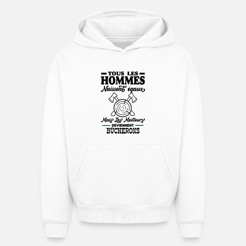 Bûcherons - Sweat à capuche unisexe oversize épais SPREAD - blanc