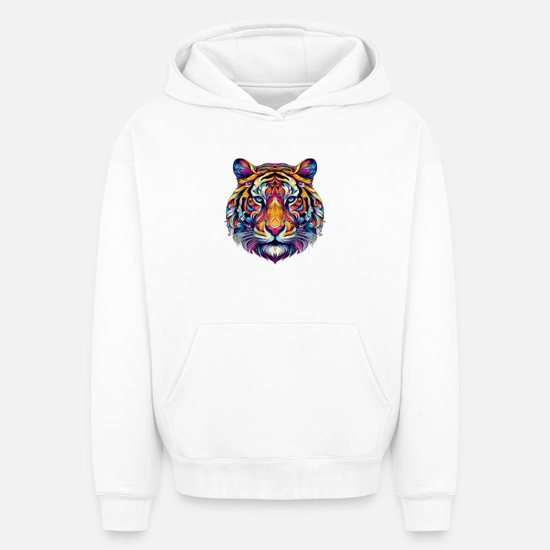 Tigre - Sweat à capuche unisexe oversize épais SPREAD - blanc