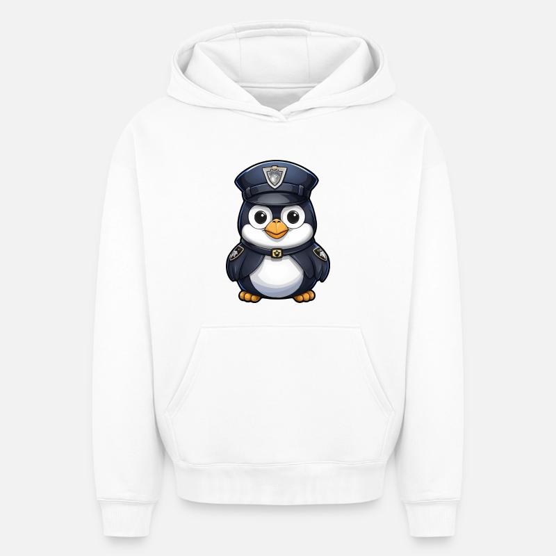 Pingouin policier - Sweat à capuche unisexe oversize épais SPREAD - blanc