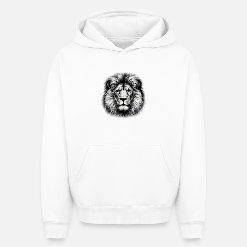 Lion - Sweat à capuche unisexe oversize épais SPREAD - blanc