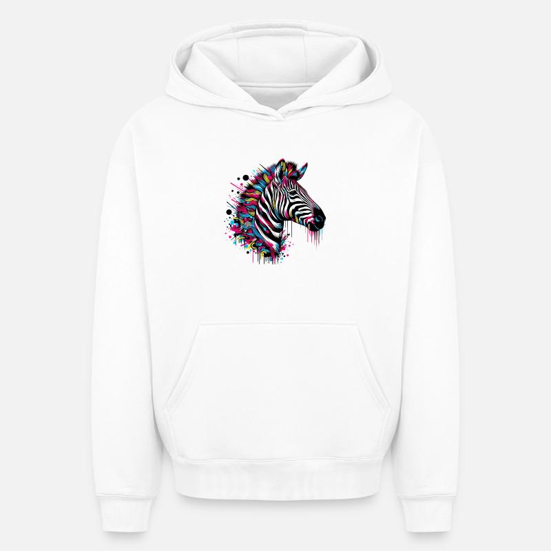 Zèbre - Sweat à capuche unisexe oversize épais SPREAD - blanc