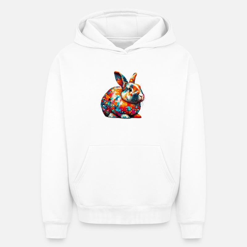 Lapin - Sweat à capuche unisexe oversize épais SPREAD - blanc