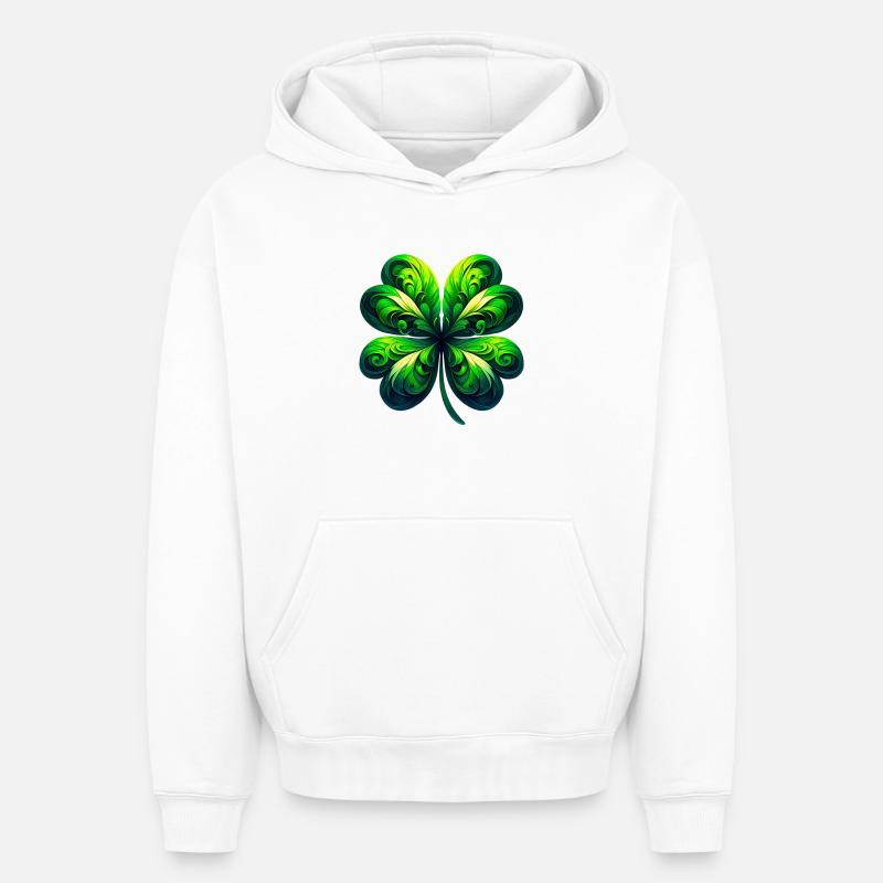 Trèfle à quatre feuilles - Sweat à capuche unisexe oversize épais SPREAD - blanc