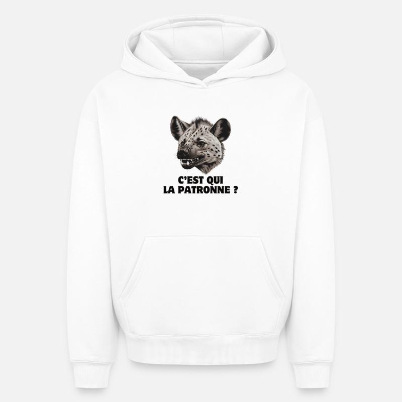 patronne, humour de bureau, hyène - Sweat à capuche unisexe oversize épais SPREAD - blanc