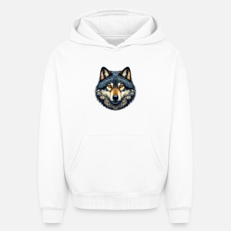 Loup - Sweat à capuche unisexe oversize épais SPREAD - blanc