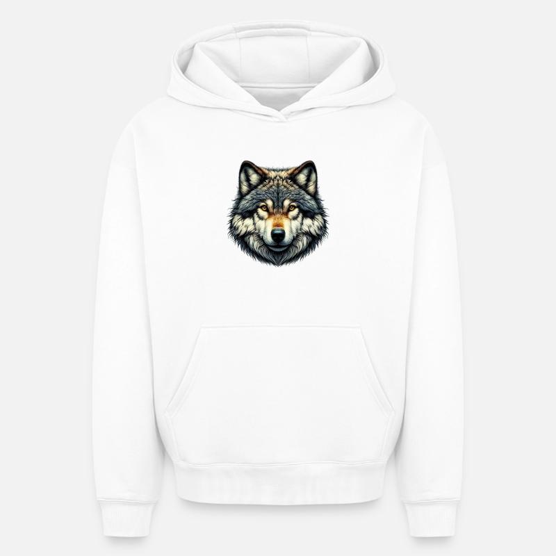 Loup - Sweat à capuche unisexe oversize épais SPREAD - blanc