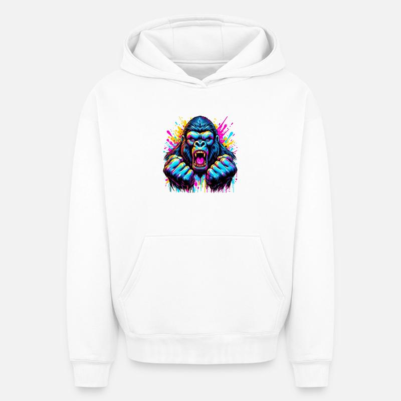 Gorille - Sweat à capuche unisexe oversize épais SPREAD - blanc
