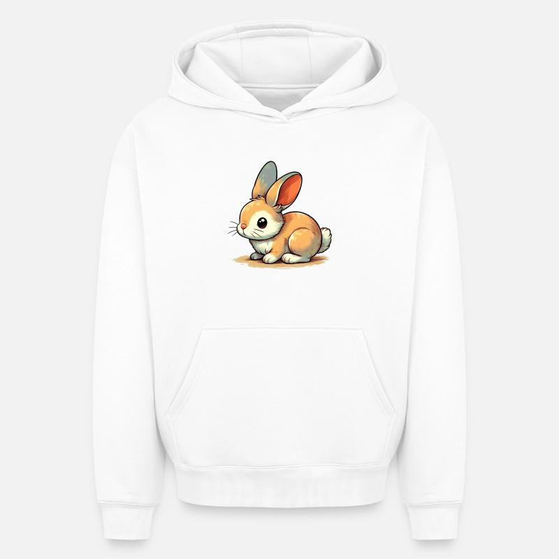 Lapin - Sweat à capuche unisexe oversize épais SPREAD - blanc