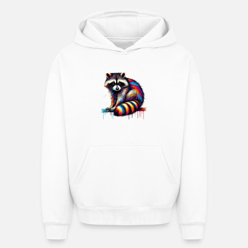Raton laveur - Sweat à capuche unisexe oversize épais SPREAD - blanc
