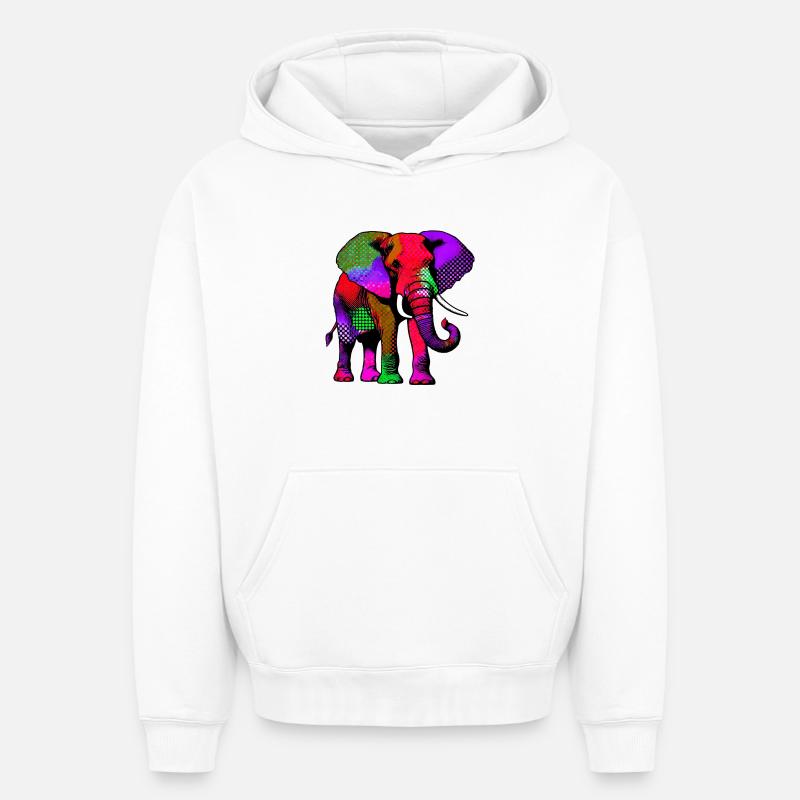 Éléphant - Sweat à capuche unisexe oversize épais SPREAD - blanc