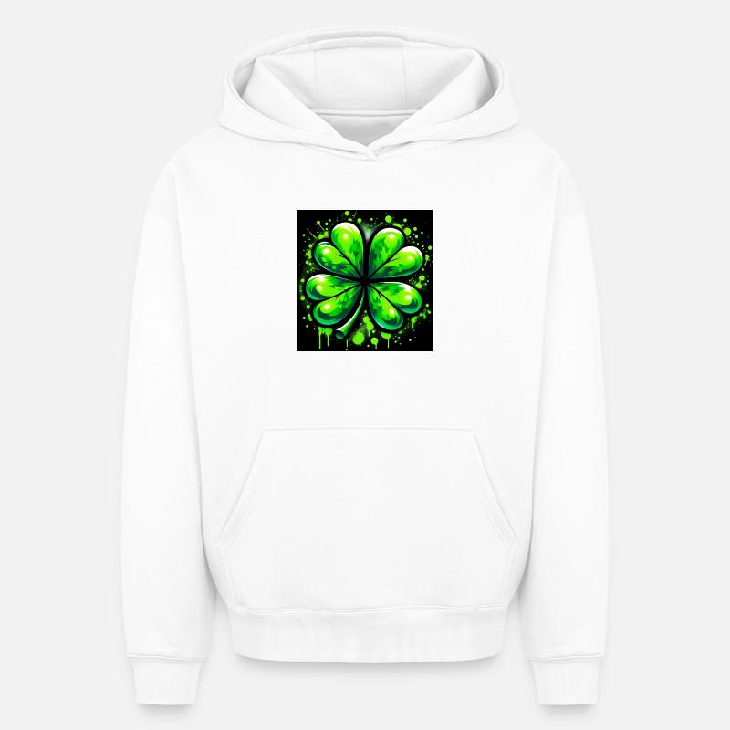 Trèfle à quatre feuilles - Sweat à capuche unisexe oversize épais SPREAD - blanc