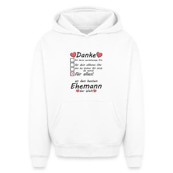 Meilleur mari gay gay du monde Dites merci - Sweat à capuche unisexe oversize épais SPREAD - blanc - Devant - AI Model Female 172 dark (172cm) & AI Model Male 185 light (185cm)