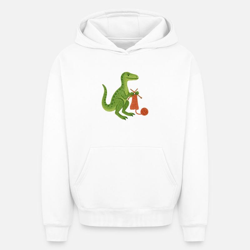 Dino Knits Artisanat douillet - Sweat à capuche unisexe oversize épais SPREAD - blanc
