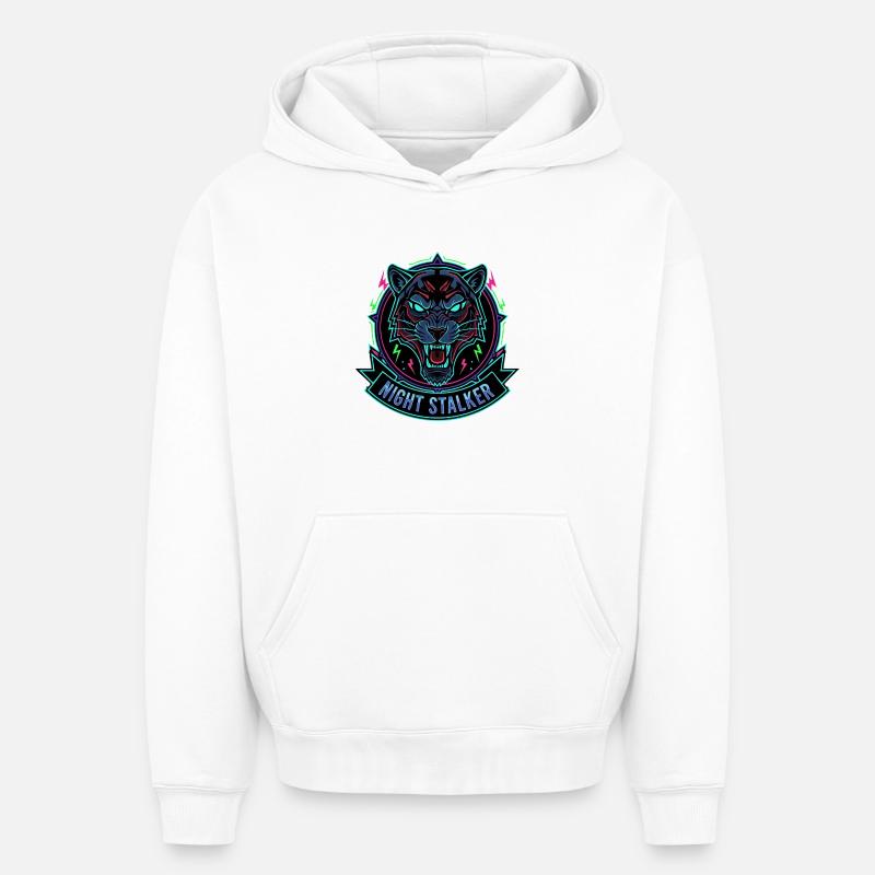 Léopard Néon Nocturne - Sweat à capuche unisexe oversize épais SPREAD - blanc