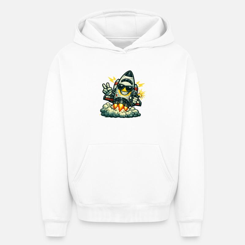 Space Rocket Duck mit Mikrofon - Oversized Heavyweight Unisex Hoodie - Weiß