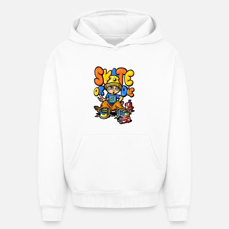 Skate et graffitis - Sweat à capuche unisexe oversize épais SPREAD - blanc