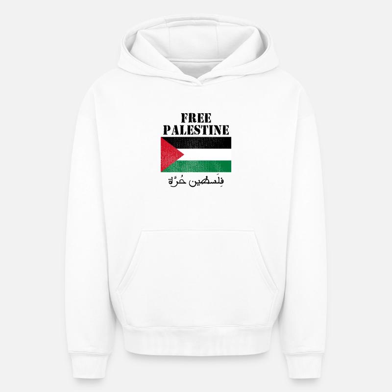 Drapeau de Palestine libre - Sweat à capuche unisexe oversize épais SPREAD - blanc