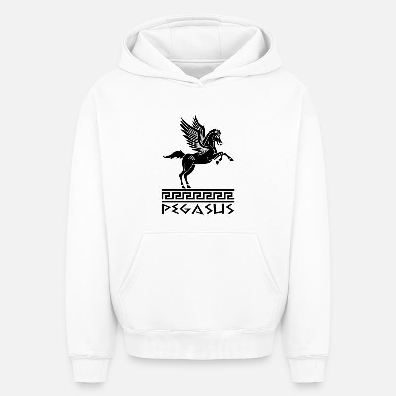 Cheval Pégase noir - Sweat à capuche unisexe oversize épais SPREAD - blanc