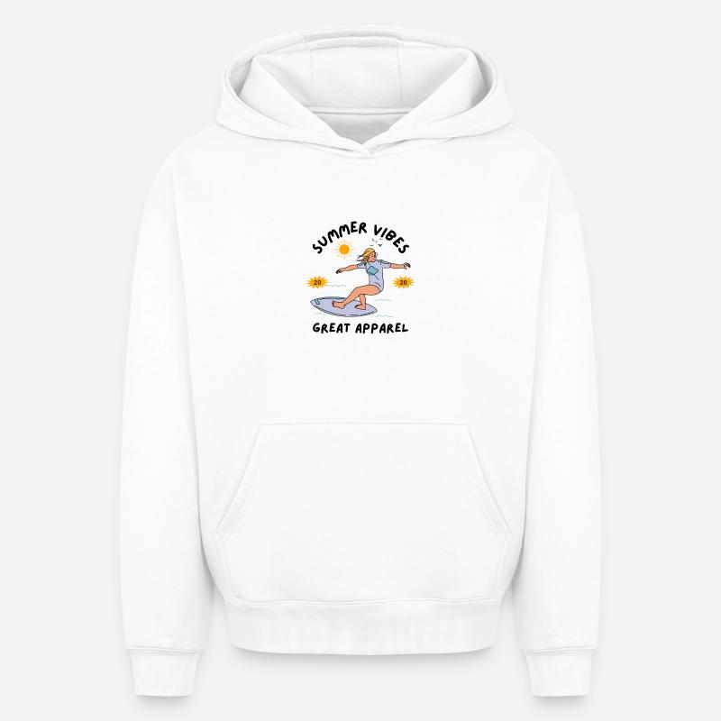 Surfeur d’été sur une planche de surf - Sweat à capuche unisexe oversize épais SPREAD - blanc