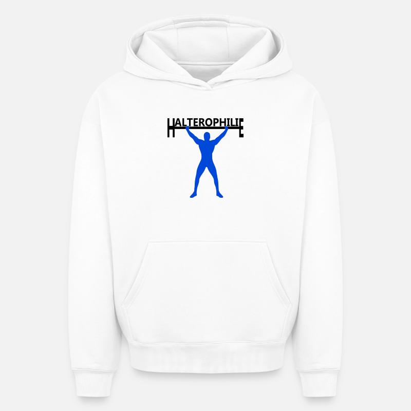 Haltérophilie - Sweat à capuche unisexe oversize épais SPREAD - blanc