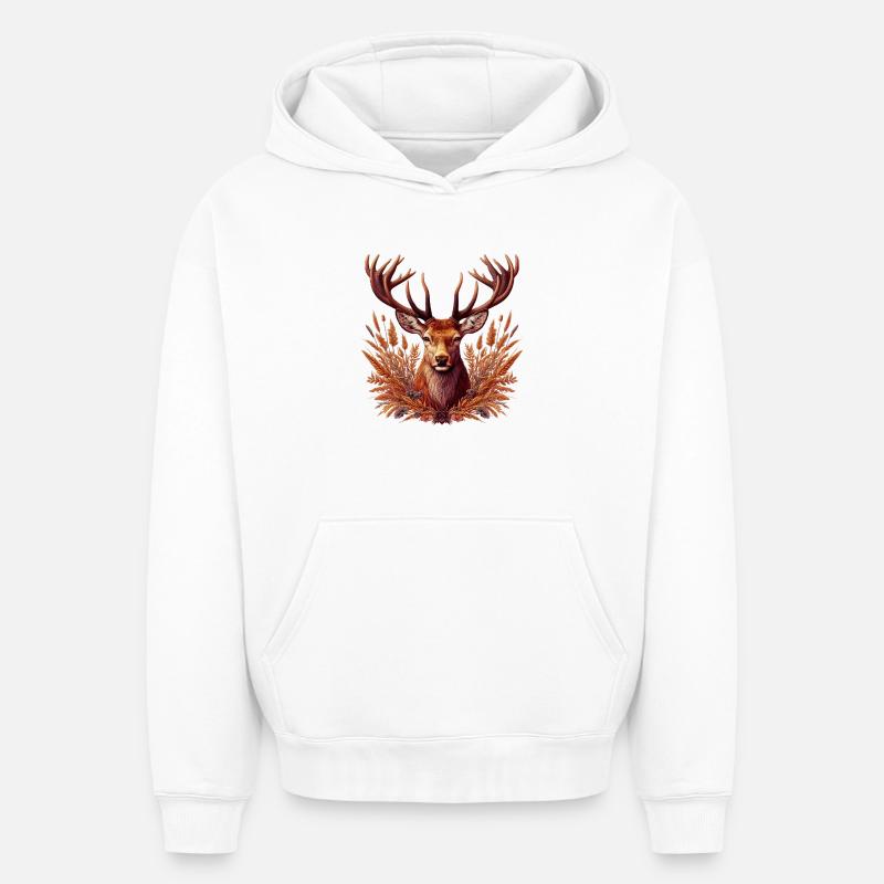 Cerf - Sweat à capuche unisexe oversize épais SPREAD - blanc
