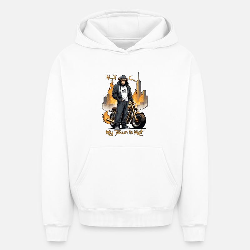 Singe motard - Sweat à capuche unisexe oversize épais SPREAD - blanc