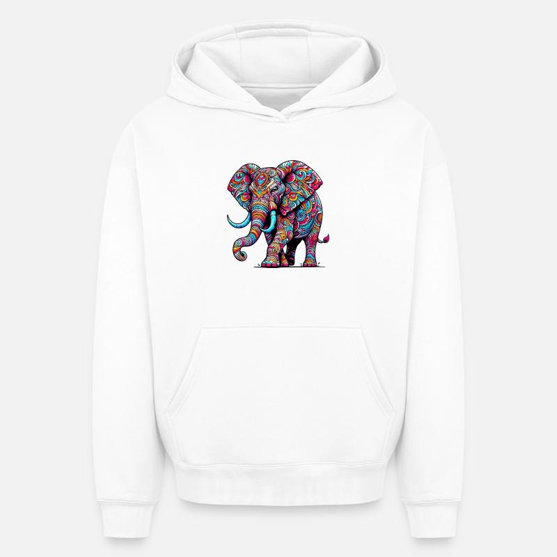 Éléphant - Sweat à capuche unisexe oversize épais SPREAD - blanc