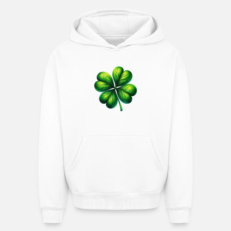 Trèfle à quatre feuilles - Sweat à capuche unisexe oversize épais SPREAD - blanc