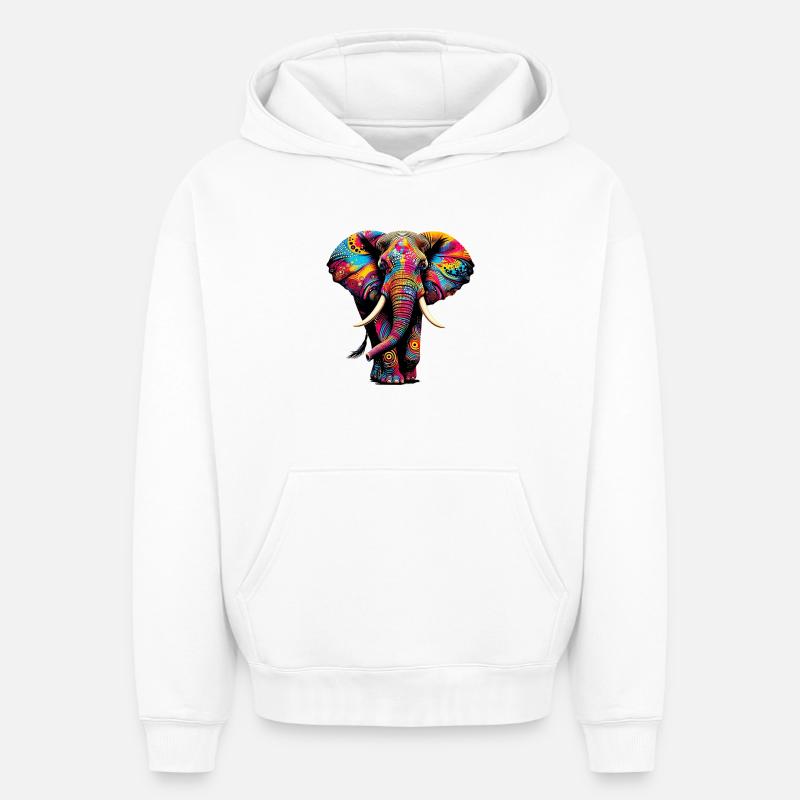 Éléphant - Sweat à capuche unisexe oversize épais SPREAD - blanc