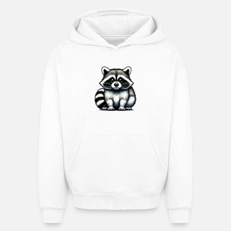 Raton laveur - Sweat à capuche unisexe oversize épais SPREAD - blanc