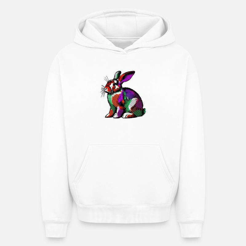 Lapin - Sweat à capuche unisexe oversize épais SPREAD - blanc