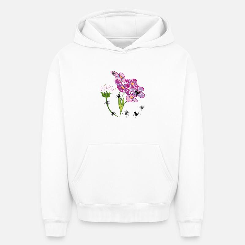 Fleurs avec des fourmis insectes - Sweat à capuche unisexe oversize épais SPREAD - blanc