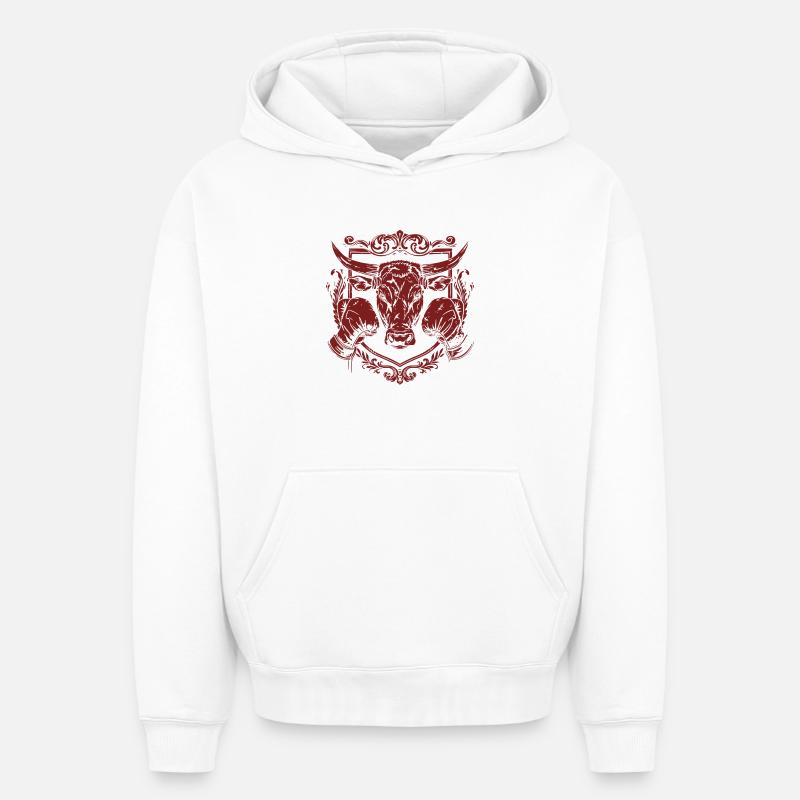 Boxer Taureau - Sweat à capuche unisexe oversize épais SPREAD - blanc