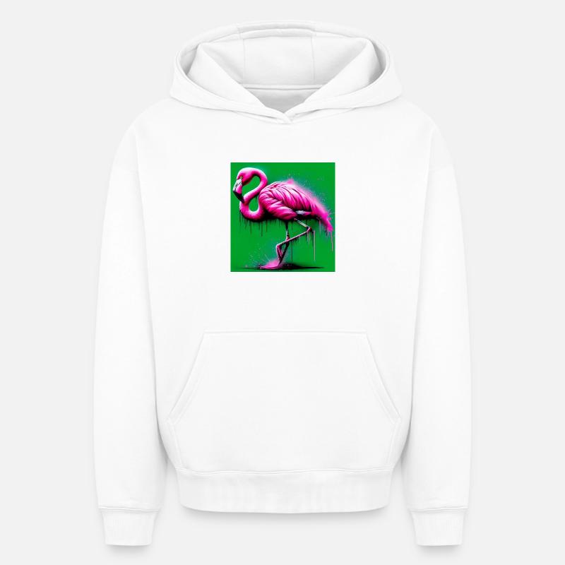 Flamant - Sweat à capuche unisexe oversize épais SPREAD - blanc