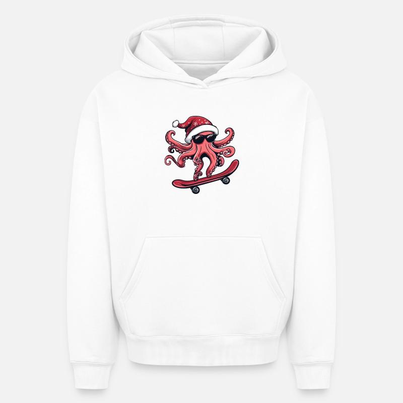 Pieuvre Noël Drôle - Sweat à capuche unisexe oversize épais SPREAD - blanc