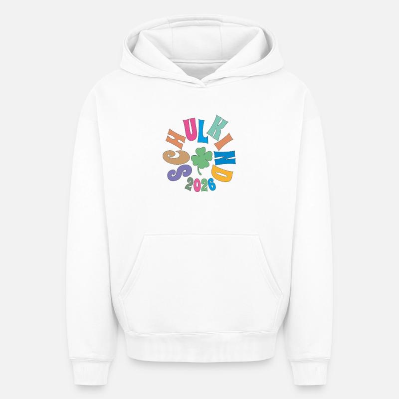 Écolier 2026 Trèfle - Sweat à capuche unisexe oversize épais SPREAD - blanc