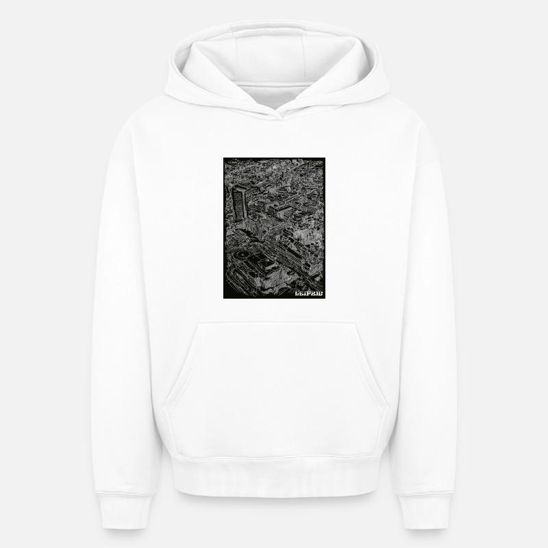 Leipzig Birdeye - Sweat à capuche unisexe oversize épais SPREAD - blanc