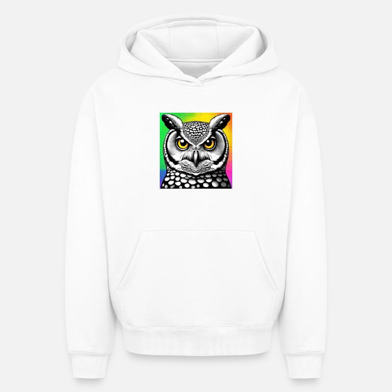 hibou - Sweat à capuche unisexe oversize épais SPREAD - blanc