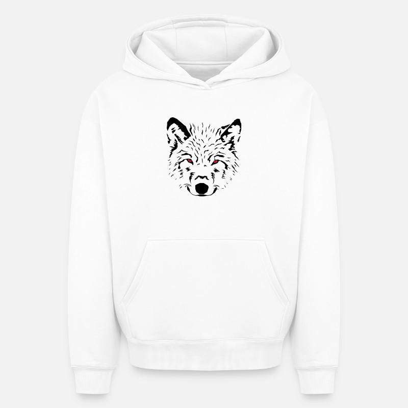 loup - Sweat à capuche unisexe oversize épais SPREAD - blanc