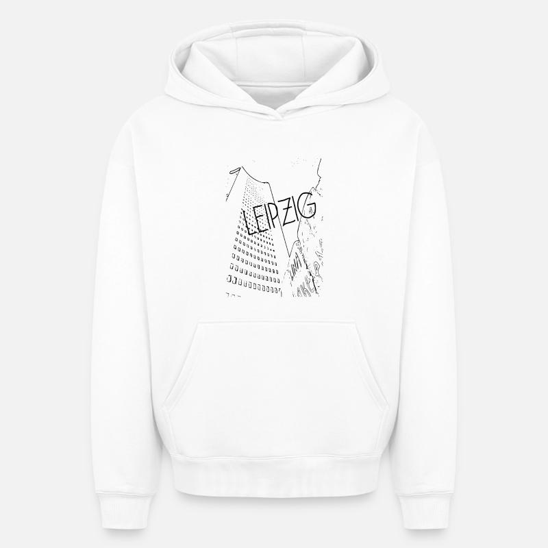 Centre de Leipzig - Sweat à capuche unisexe oversize épais SPREAD - blanc