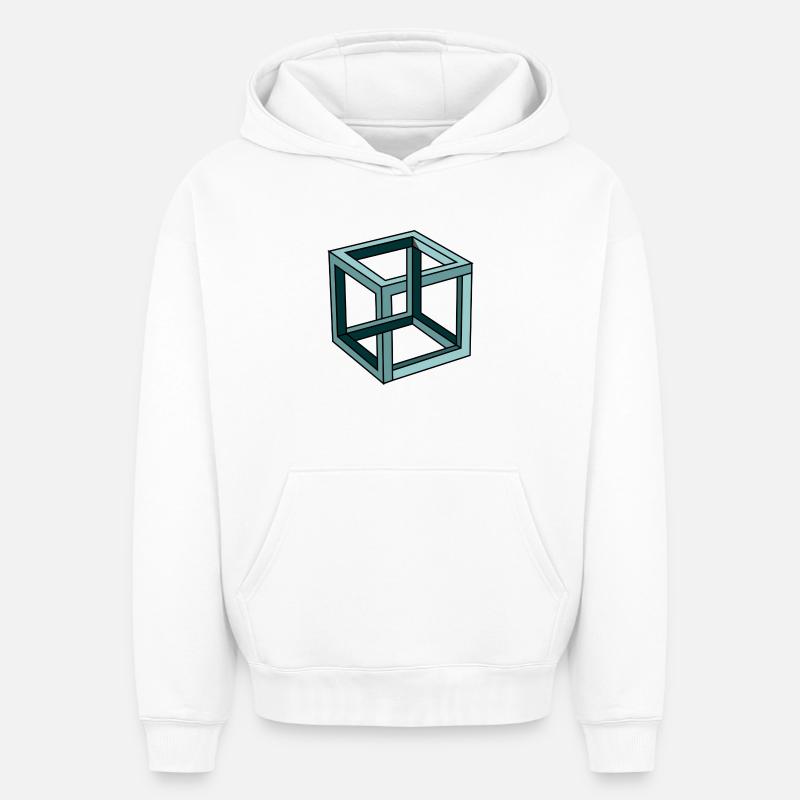 Escher Impossible Cube - Sweat à capuche unisexe oversize épais SPREAD - blanc