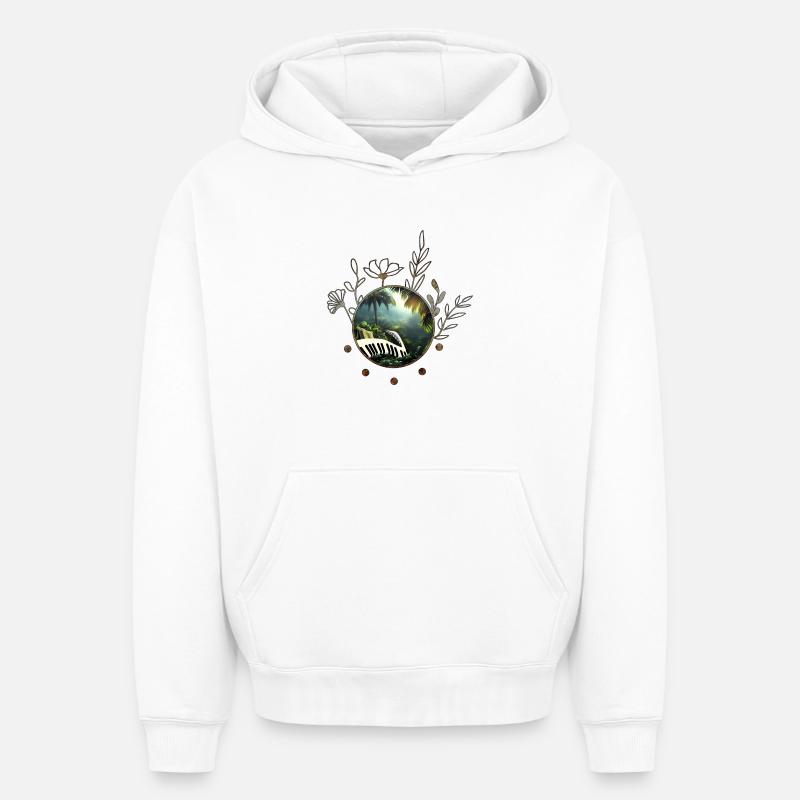 Piano dans la jungle - Sweat à capuche unisexe oversize épais SPREAD - blanc