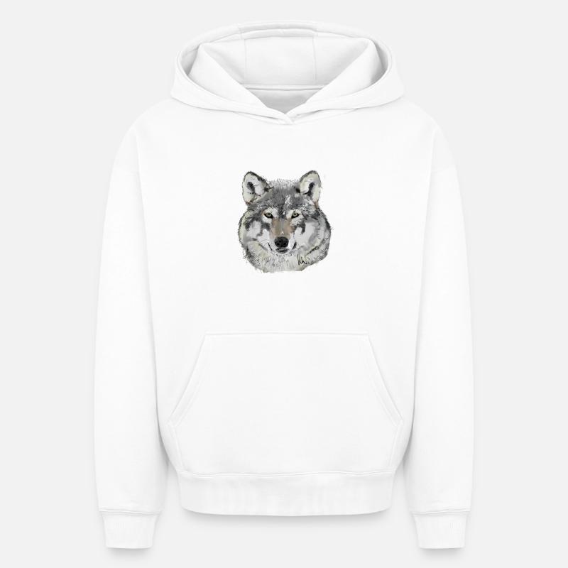 Loup - Sweat à capuche unisexe oversize épais SPREAD - blanc